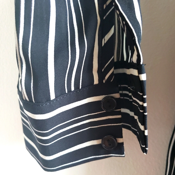 Dex Back White Pinstripe Belted Dress Tapered Over Knee Classic Women's L NWT - Picture 3 of 10